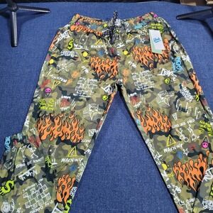 Fresh Prints of Bel Air Grn Camo Mul Flame Graffiti Jogger Pants Large NWT